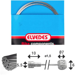 ELVEDES Cable de frein 2 250mm 1x19 fils Galvanised diamètre 1,5mm tete en V diamètre 5,5x10 and T-nippl