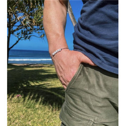 Bracelet cordon Perles de Frangines - OCEAN - Lettre noir sur fond blanc - Perle noir - Cordon Bleu Marine