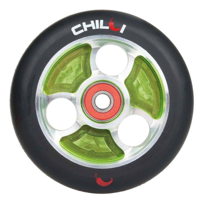 roue-de-trottinette-chilli-chilli-100mm-moyeu-vert-gomme-noir