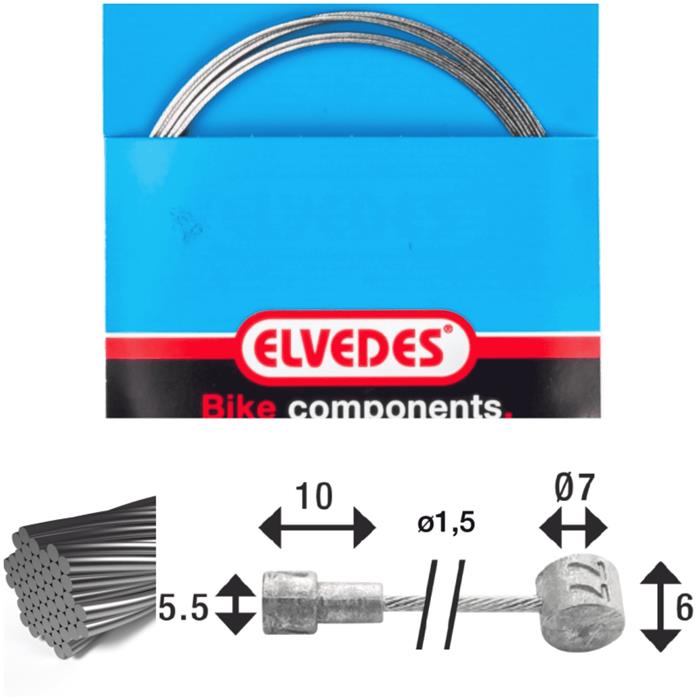 elvedes-cable-de-frein-2-250mm-7x7-fils-stainless-diametre-1-5mm-tete-en-v-diametre-5-5x10-and-t-nipple