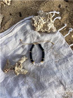 Bracelet Perles de Frangines - SURF - Dorée Noir