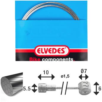ELVEDES Cable de frein 2 350mm 1x19 fils Stainless Slick diamètre 1,5mm tete en V diamètre 5,5x10 and T-