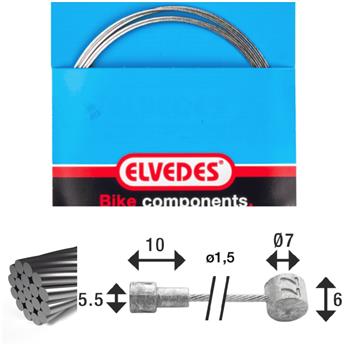 ELVEDES Cable de frein 2 350mm 1x19 fils Stainless diamètre 1,5mm tete en V diamètre 5,5x10 and T-nipple